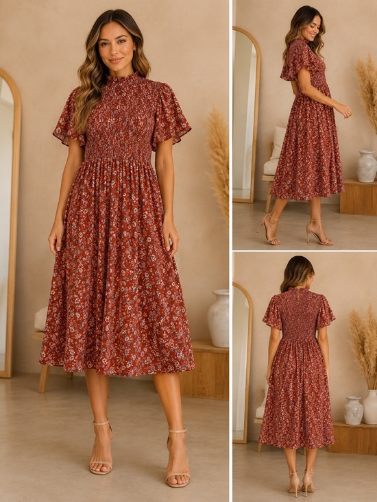 Polagram Dresses & Skirts - Polagram Rust Floral Midi Dress